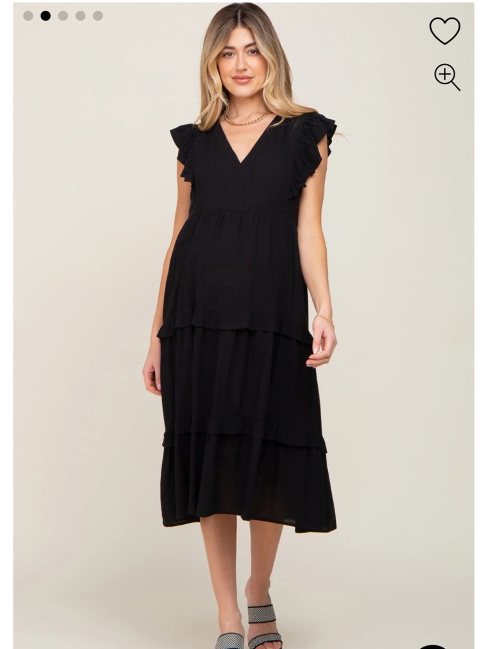 Pinkblush Black Tiered Maternity V-Neck Flutter Sleeve Dress - Picture 3 of 9